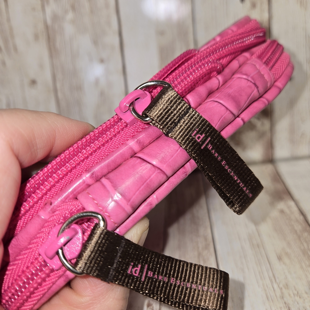 ID Bare Escentuals Pink Croc Embossed Travel Cosmetic Organizer Case Expandable - Picture 3 of 11